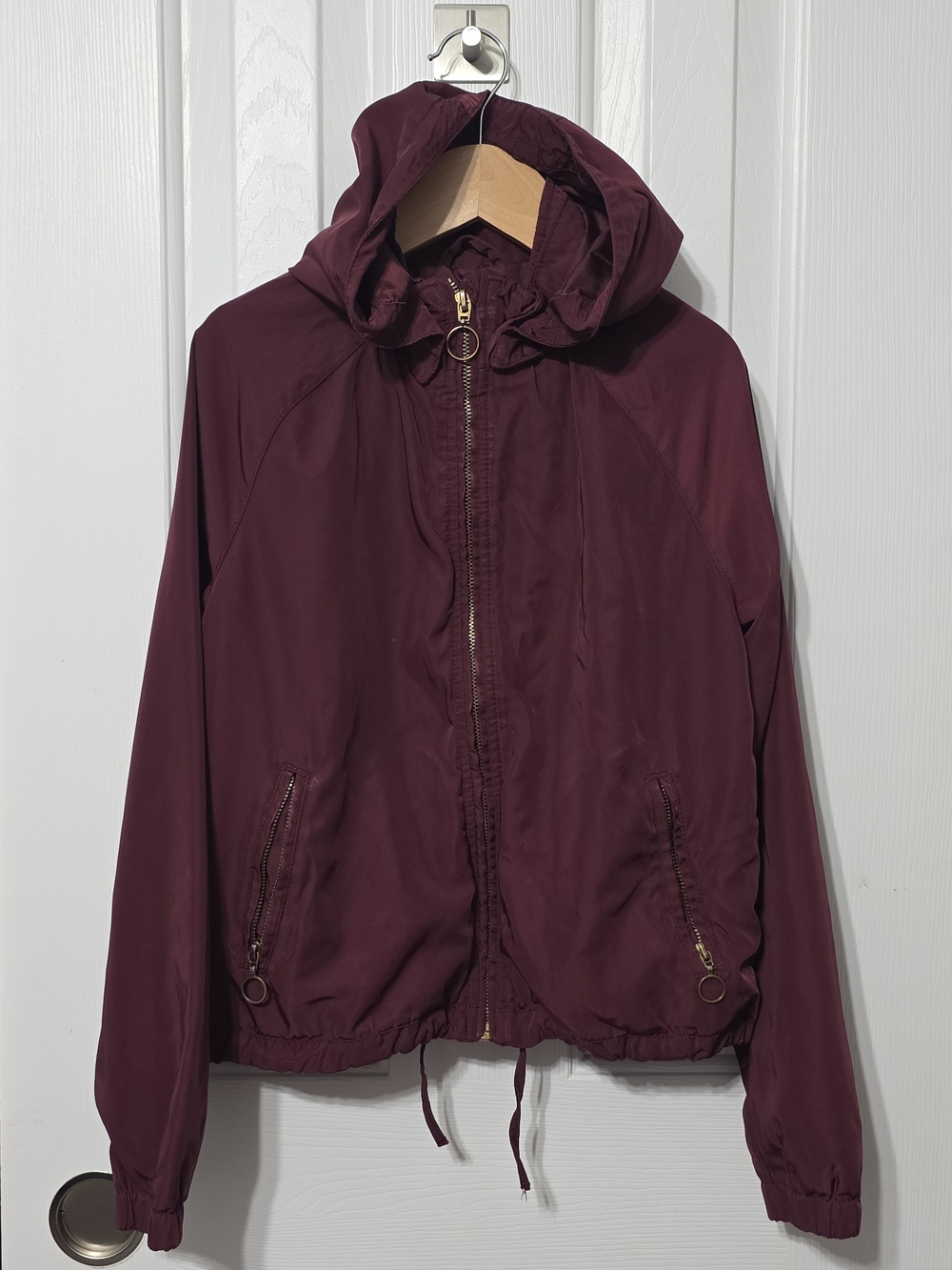 Girls H&M winderbreaker Hooded Jacket, Zip Up, 9/10, Burgundy
